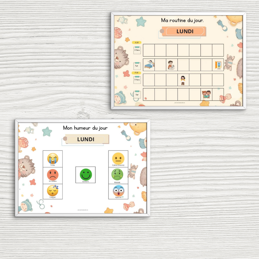 Pack 7 affiches éducatives routine émotions et propreté support interactif plastifié Mes Livrets Éducatifs