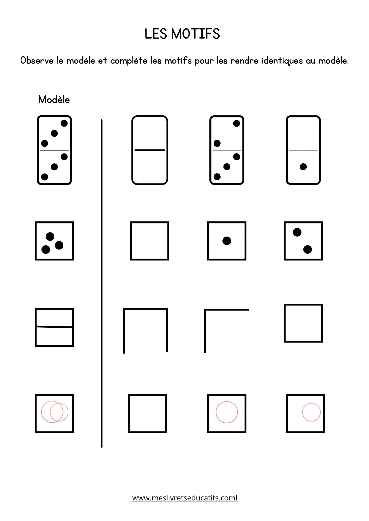 Activité de motifs à compléter – Maternelle
