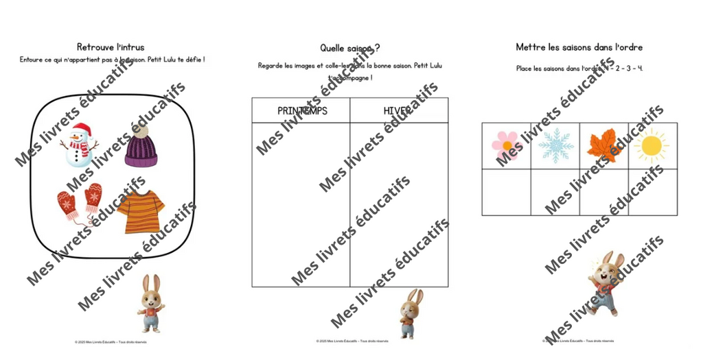 livret d'activités maternelle 3-6 ans - saisons automne hiver printemps été, enfant- jeunesse- apprentissage